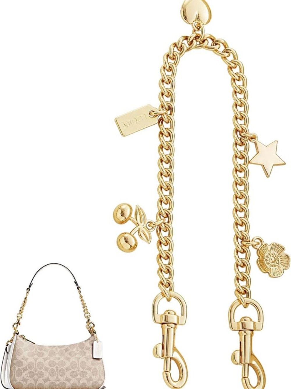 Gold Purse Chain Charms for Handbags | All-Gold Heart Bag Accessories Decor